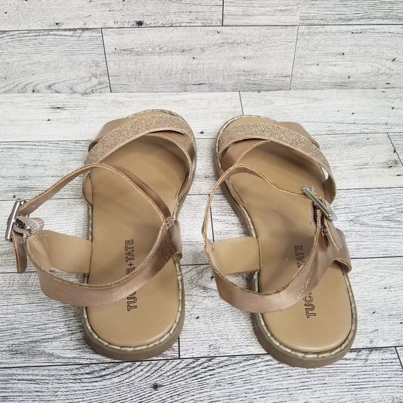 Tucker+Tate Arya Cross Strap Rose Gold 11M Glitter Faux Leather Open Toe… - Picture 5 of 8